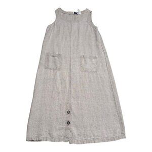 Vintage Sunshine Starshine Off-White Stained Linen‎ Dress Women’s M/L